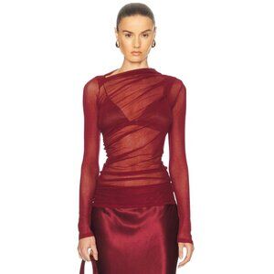 Enza Costa Long Sleeve Slash Top in Ruby Small New Womens Mesh Blouse